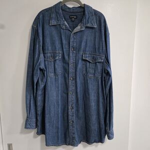 St Johns Bay Denim Button Up Shirt Mens 2XL Tall Denim Long‎ Sleeve Western